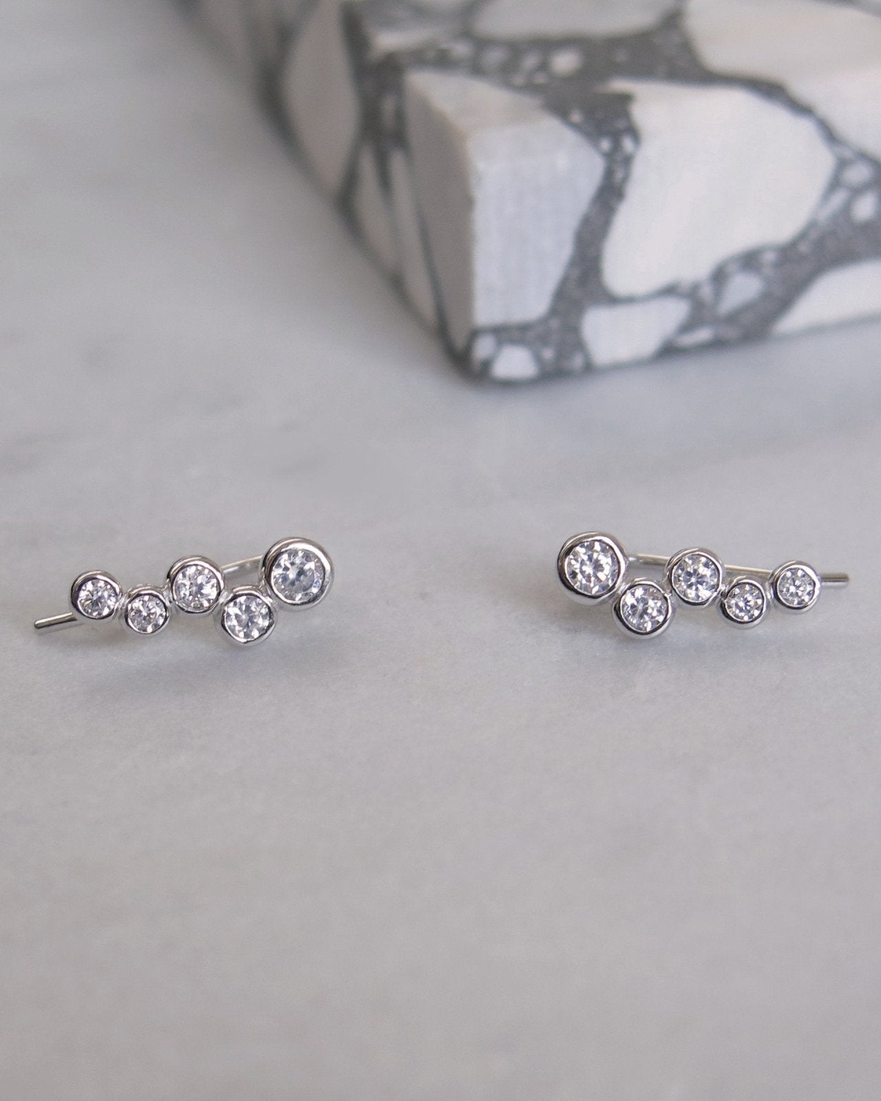 CZ Satellite Earrings Close-Up - Sterling Silver | The Littl