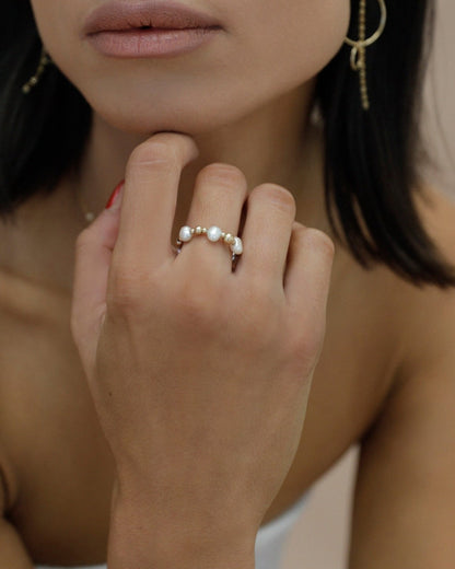 Freshwater Pearl Beaded Mix Ring - 14k Gold-Filled - Hypoallergenic & Waterproof | The Littl