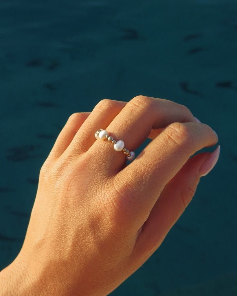 FRESHWATER PEARL BEADED MIX RING - The Littl - 14k Yellow Gold Fill - S