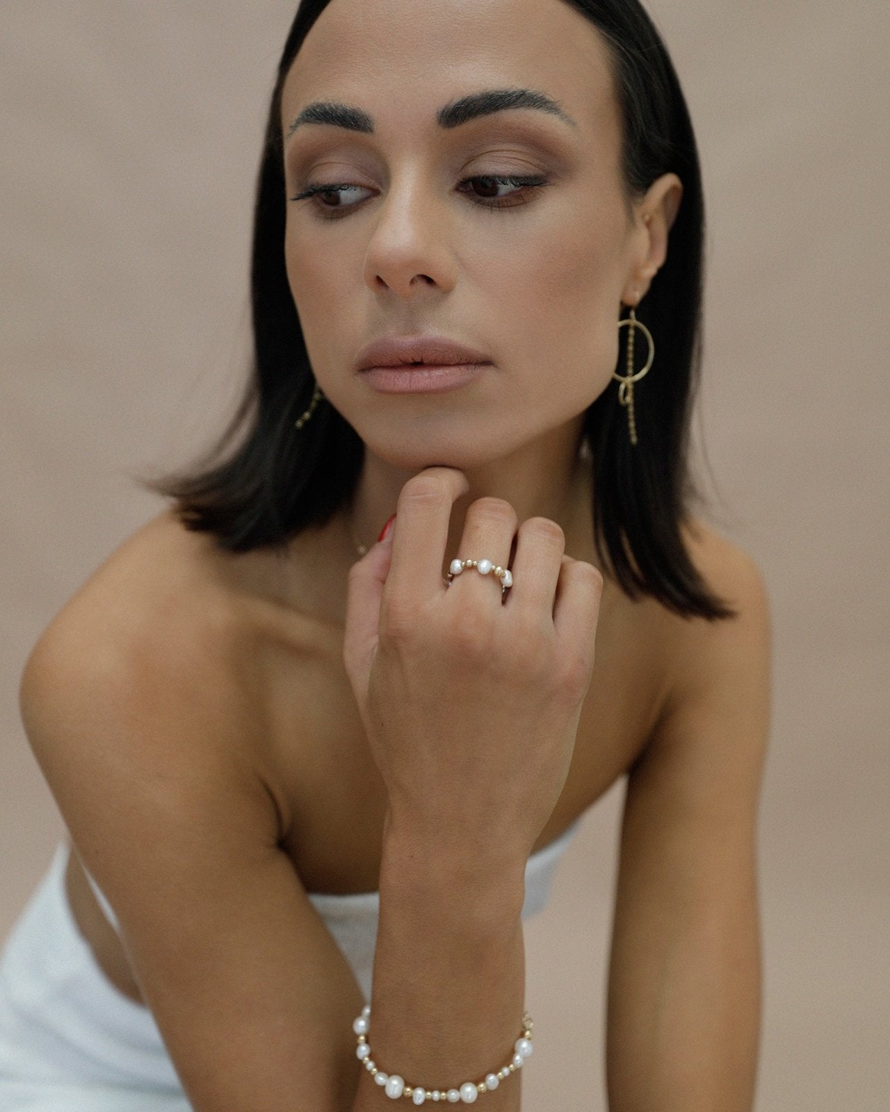 FRESHWATER PEARL BEADED MIX RING - The Littl - 14k Yellow Gold Fill - S