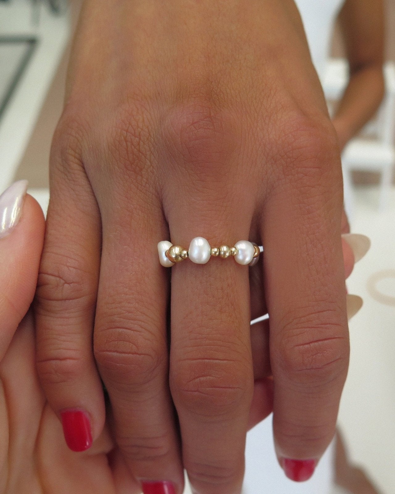 FRESHWATER PEARL BEADED MIX RING - The Littl - 14k Yellow Gold Fill - S