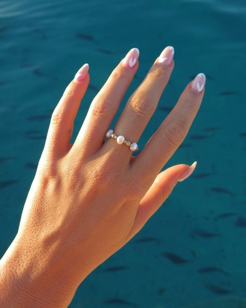 FRESHWATER PEARL BEADED MIX RING - The Littl - 14k Yellow Gold Fill - S