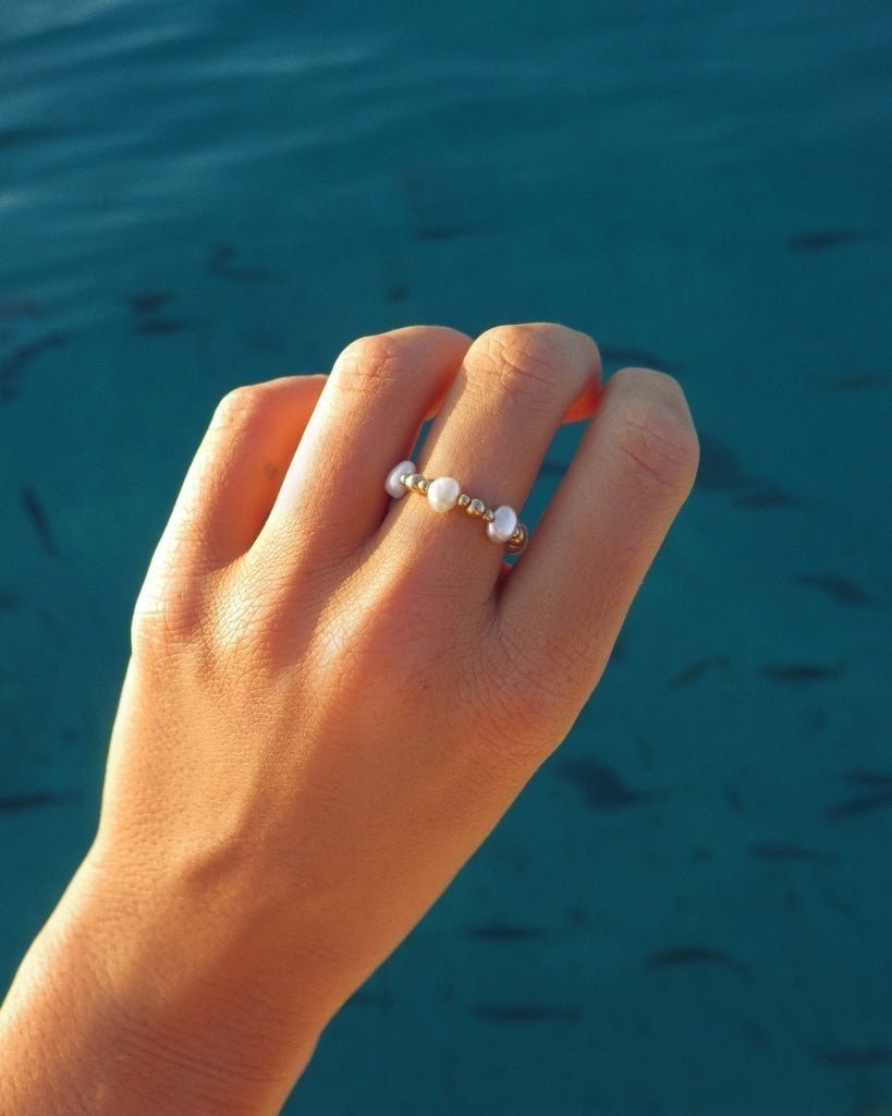 FRESHWATER PEARL BEADED MIX RING - The Littl - 14k Yellow Gold Fill - S