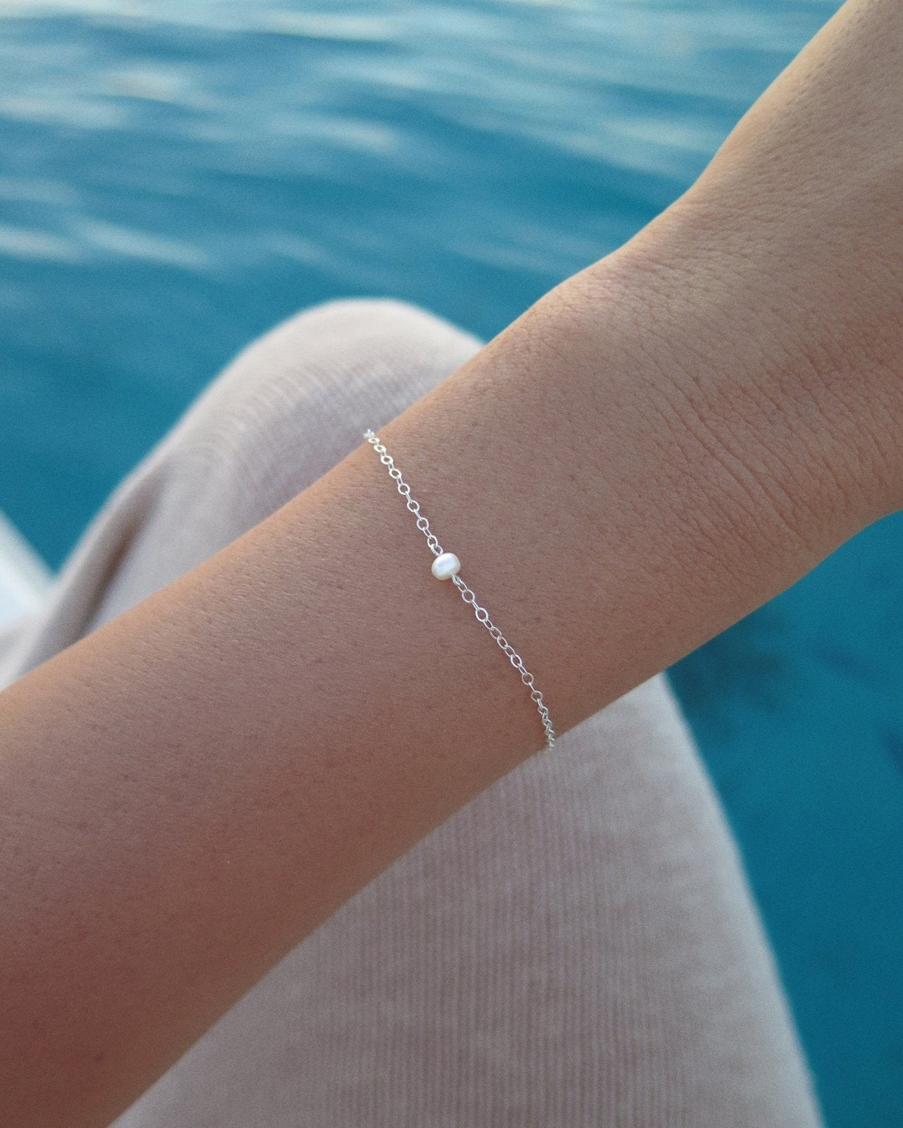 FRESHWATER PEARL BRACELET- Sterling Silver - The Littl - Deluxe Chain - 16cm