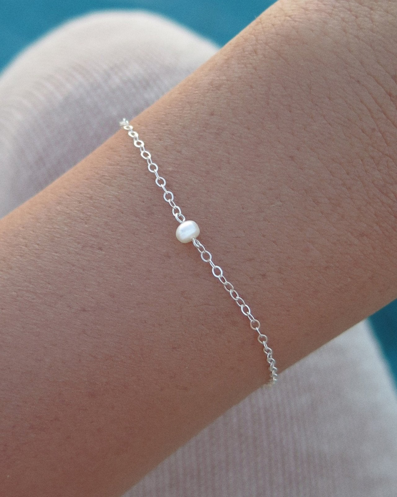 FRESHWATER PEARL BRACELET- Sterling Silver - The Littl - Deluxe Chain - 16cm