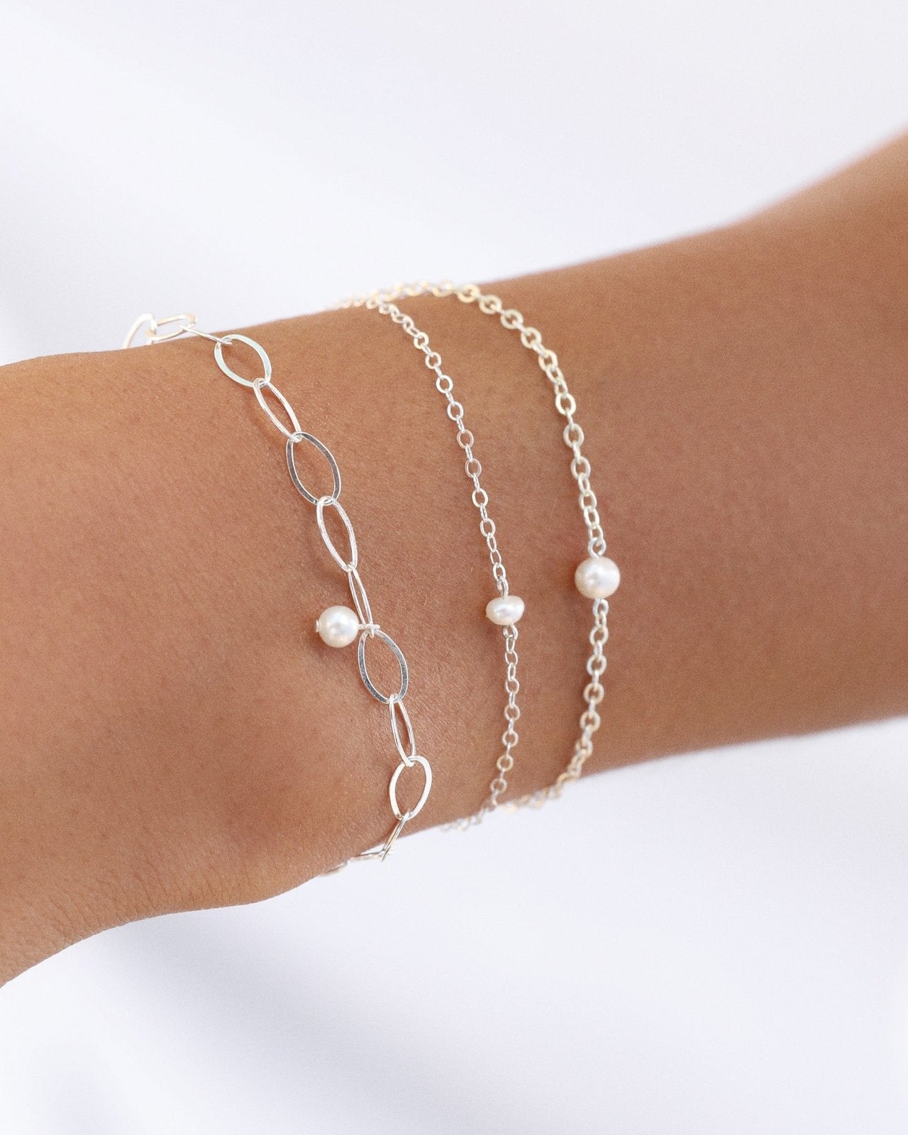 FRESHWATER PEARL BRACELET- Sterling Silver - The Littl - Deluxe Chain - 16cm