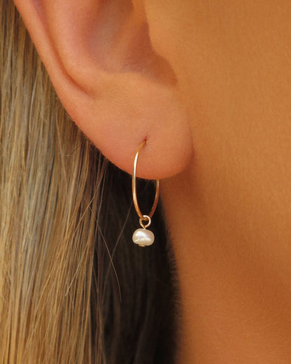 SELECT YOUR FREE GIFT: Freshwater Pearl Hoop Earrings Close-Up - 14k Gold-Filled | The Littl