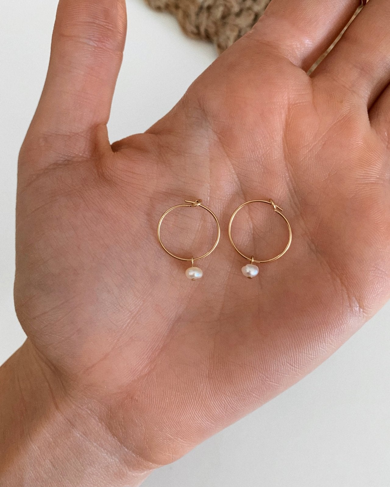 FRESHWATER PEARL HOOP EARRINGS- 14k Yellow Gold - The Littl - -