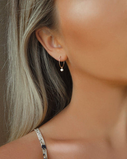 SELECT YOUR FREE GIFT: Freshwater Pearl Hoop Earrings - 14k Gold-Filled - Detail | The Littl
