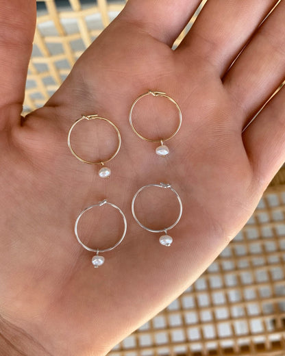 SELECT YOUR FREE GIFT: Freshwater Pearl Hoop Earrings Close-Up - Sterling Silver | The Littl