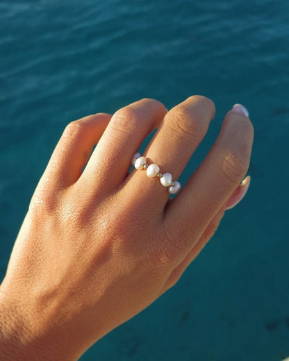 Freshwater Pearl Small Beaded Ring - Everyday Jewellery - 14k Gold-Filled | The Littl Australia