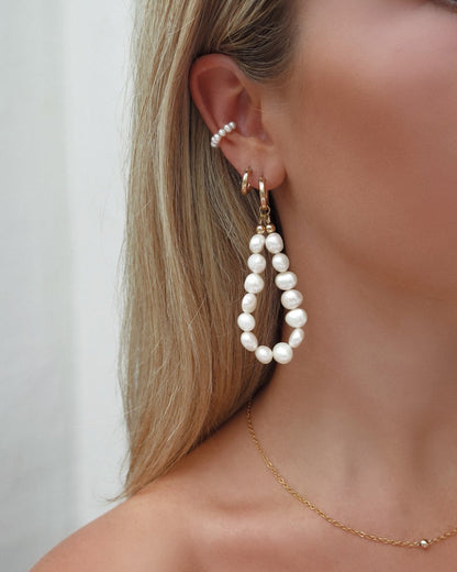 Large Teardrop Freshwater Pearl Thick Hoop Earrings - Everyday Earrings - 14k Gold-Filled | The Littl Australia