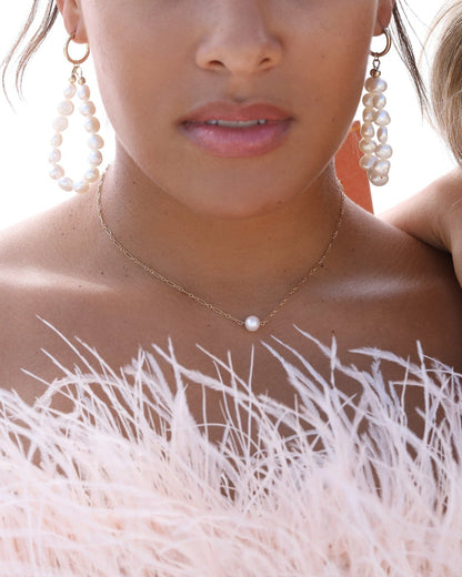 Large Teardrop Freshwater Pearl Thick Hoop Earrings - 14k Gold-Filled - Side View | The Littl
