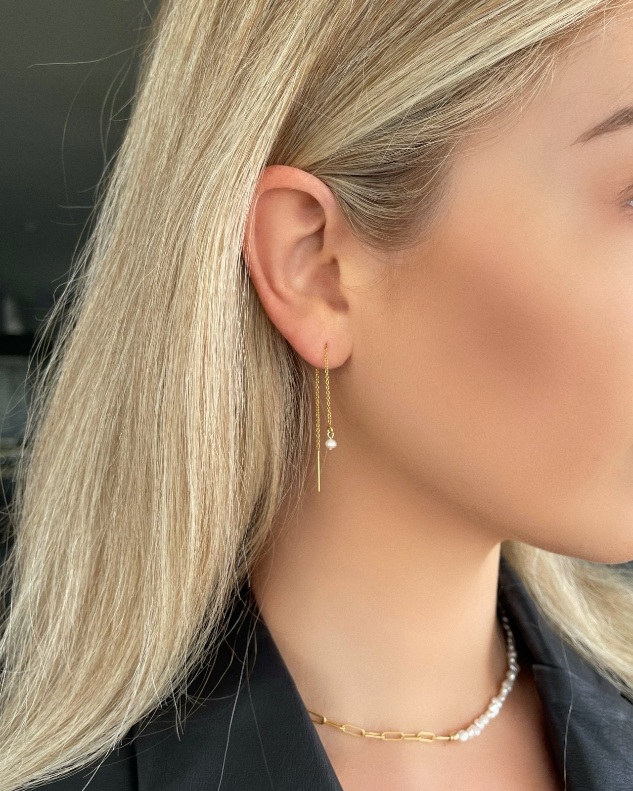 FRESHWATER PEARL THREADER EARRINGS - The Littl - 14k Yellow Gold Fill -