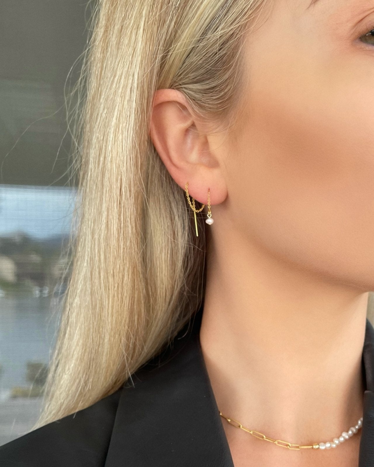 FRESHWATER PEARL THREADER EARRINGS - The Littl - 14k Yellow Gold Fill -