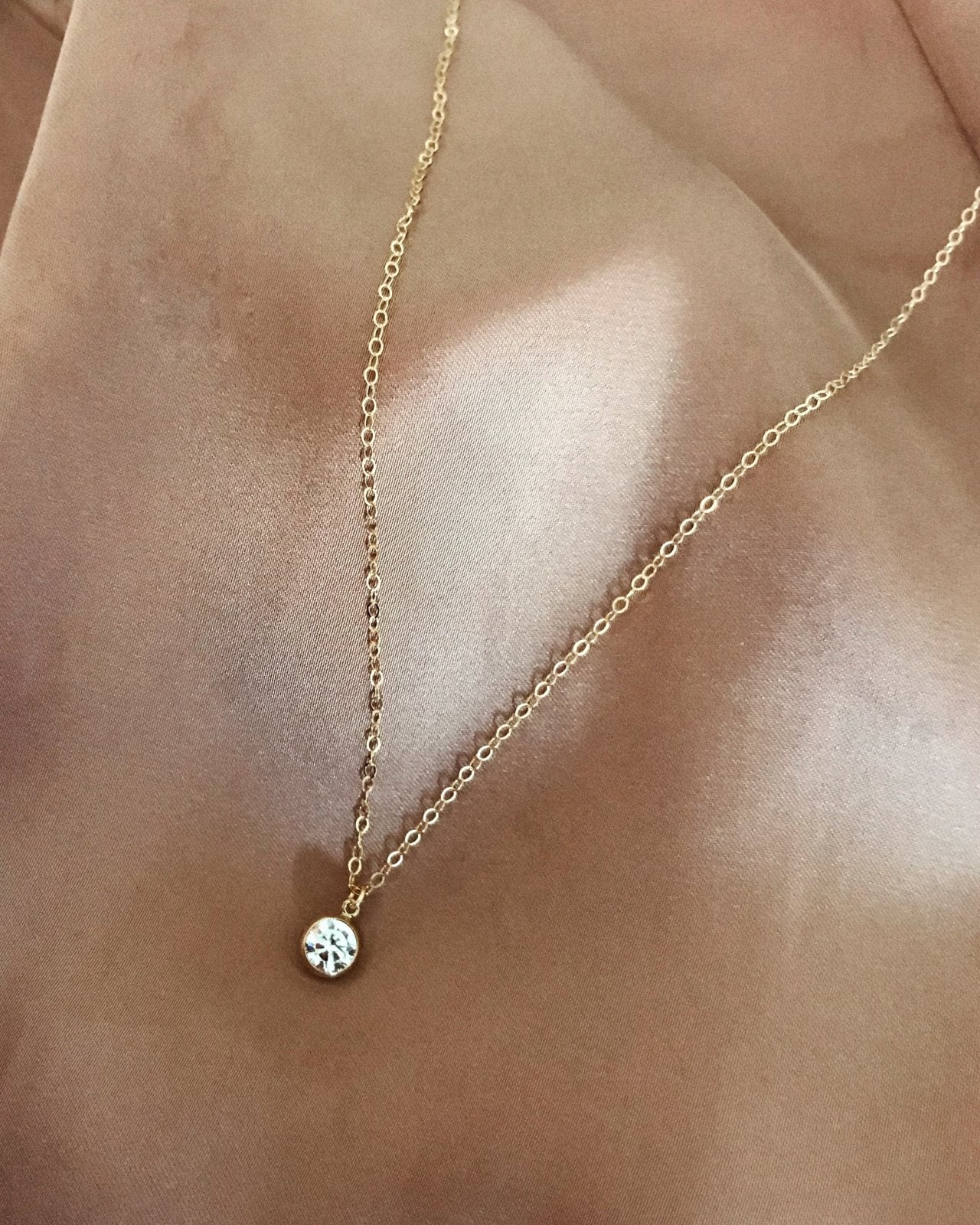 LARGE CZ NECKLACE- 14k Yellow Gold - The Littl - Deluxe Chain - 37cm (choker)
