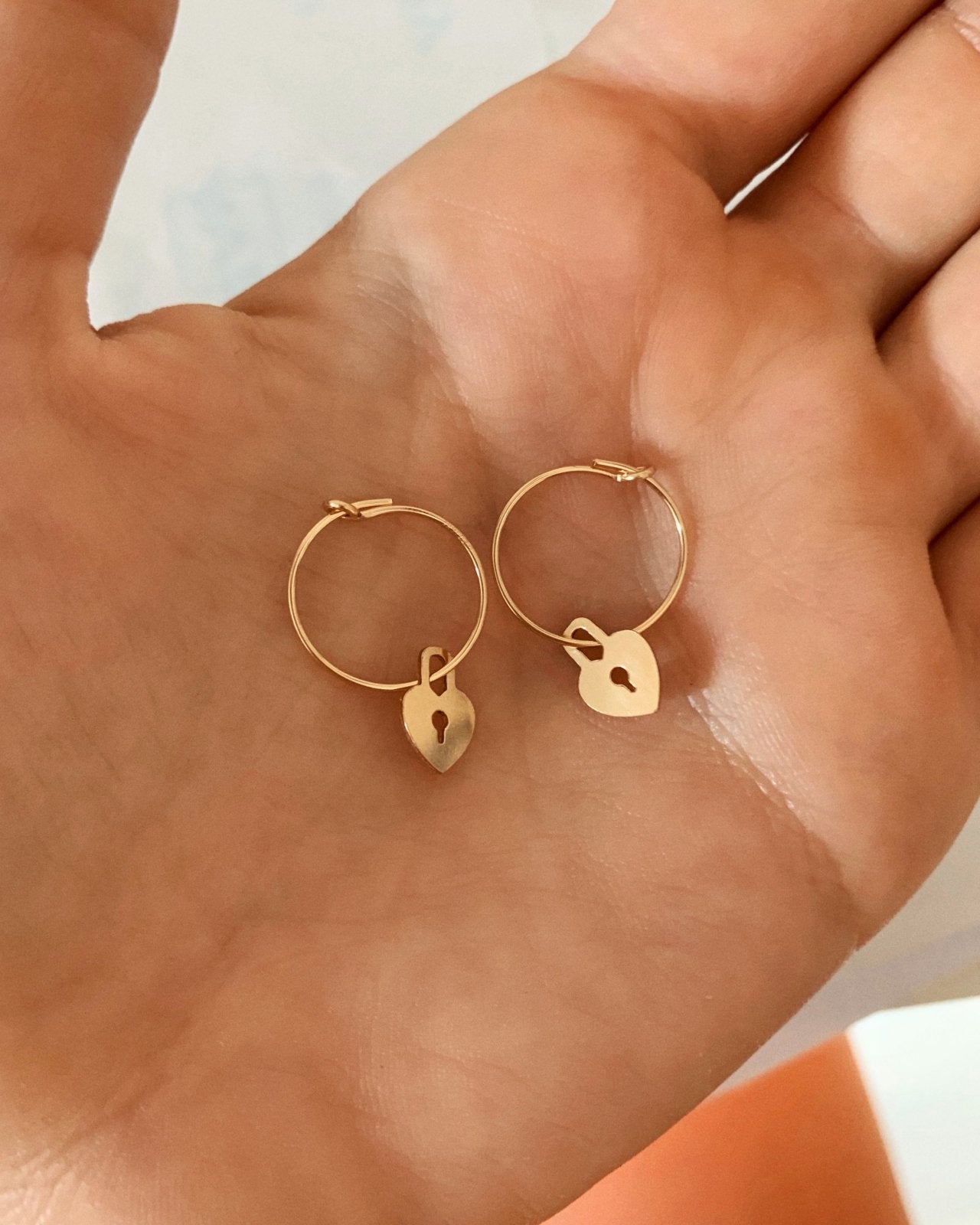 Love Lock Hoop Earrings Close-Up - 14k Gold-Filled | The Littl