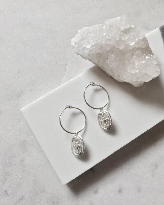 MIRACULOUS MEDAL EARRINGS- Sterling Silver - The Littl - -