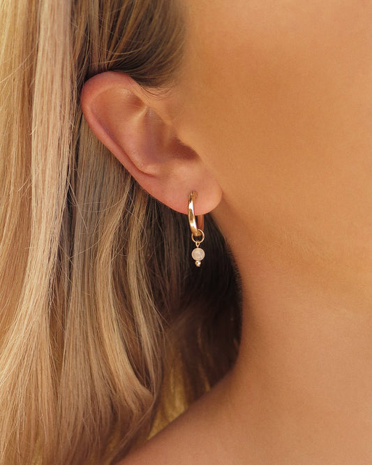 ROSE QUARTZ THICK HOOP EARRINGS - The Littl - 14k Yellow Gold Fill - 12mm