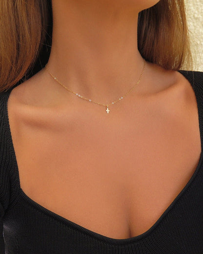 Mini Cross Necklace - 14k Gold-Filled - Worn - Waterproof | The Littl