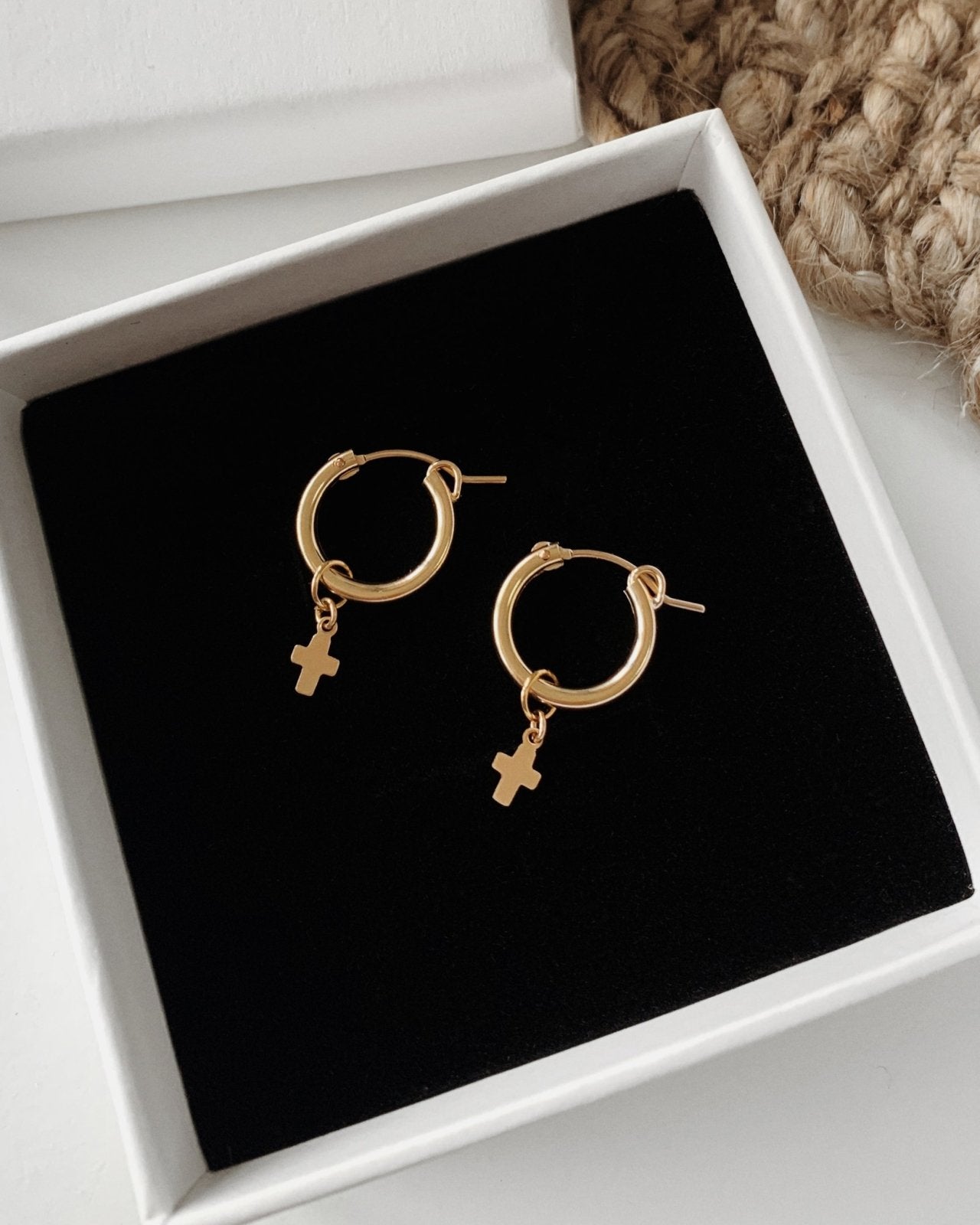 Small Cross Thick Hoop Earrings - 14k Gold-Filled - Waterproof & Tarnish-Resistant | The Littl