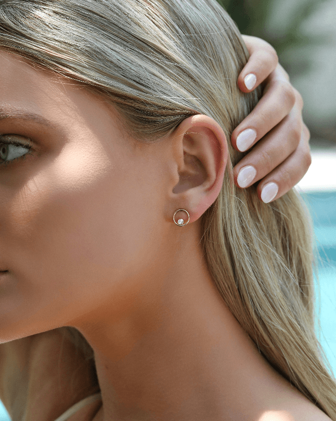 SMALL CZ CENTRE STUD EARRINGS- 14k Yellow Gold - The Littl - -