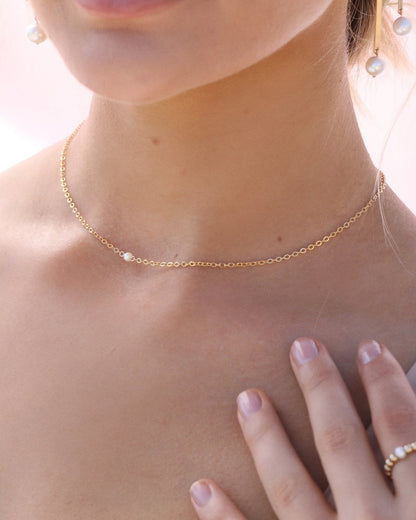 Small Freshwater Pearl Necklace - 14k Rose Gold-Filled - Hypoallergenic & Waterproof | The Littl