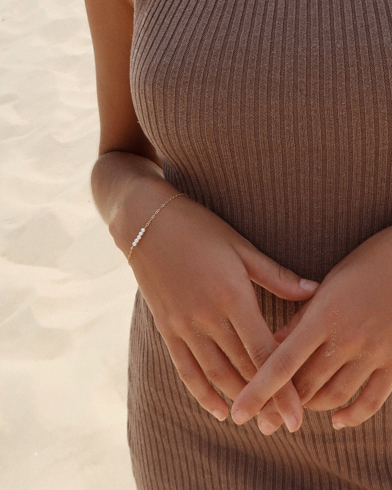 SMALL FRESHWATER PEARL STACK BRACELET - The Littl - 14k Yellow Gold Fill - Deluxe Chain