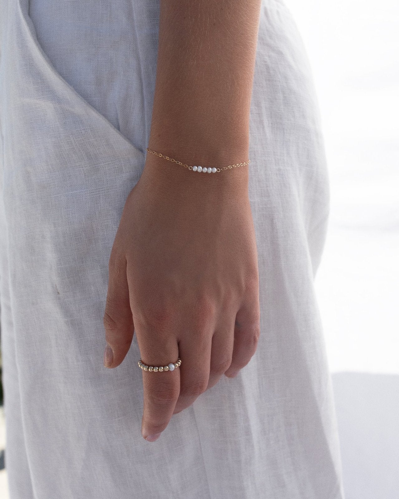 SMALL FRESHWATER PEARL STACK BRACELET - The Littl - 14k Yellow Gold Fill - Deluxe Chain