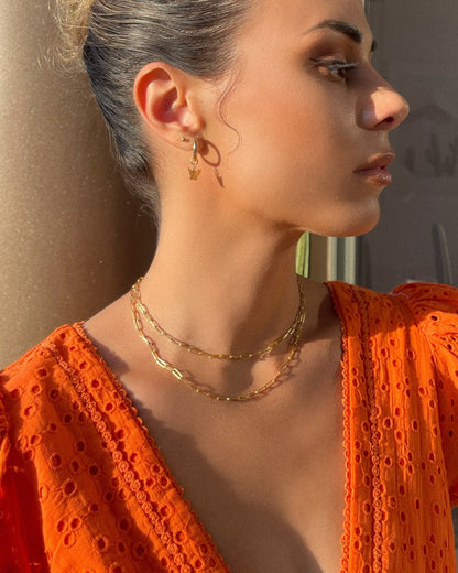 Butterfly Thick Hoop Earrings - 14k Gold-Filled - On Model - Waterproof | The Littl
