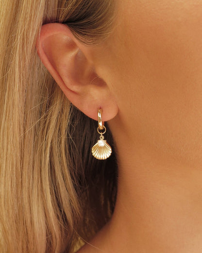 Freshwater Pearl Clam Shell Thick Hoop Earrings - 14k Gold-Filled - Hypoallergenic & Waterproof | The Littl