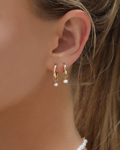 Freshwater Pearl Thick Hoop Earrings - 14k Gold-Filled - Styled | The Littl Australia