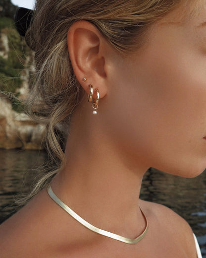 Freshwater Pearl Thick Hoop Earrings - 14k Gold-Filled - Close-Up | The Littl Australia
