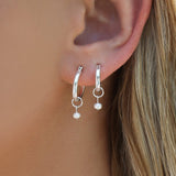Freshwater Pearl Thick Hoop Earrings - Sterling Silver
