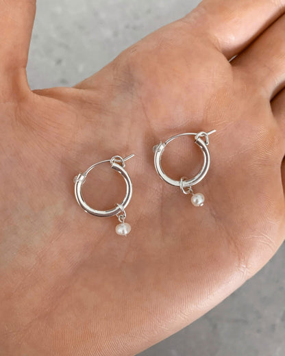 THICK FRESHWATER PEARL HOOP EARRINGS- Sterling Silver - The Littl - 12mm -