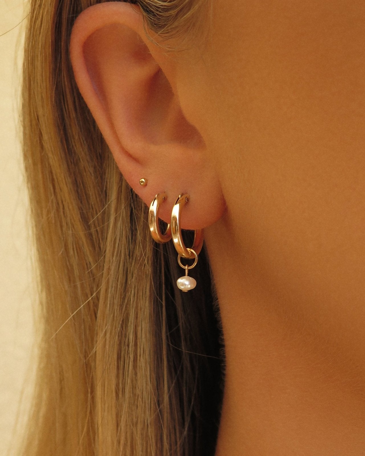 Thick Hoop Earrings - 14k Gold-Filled - On Model - Waterproof | The Littl