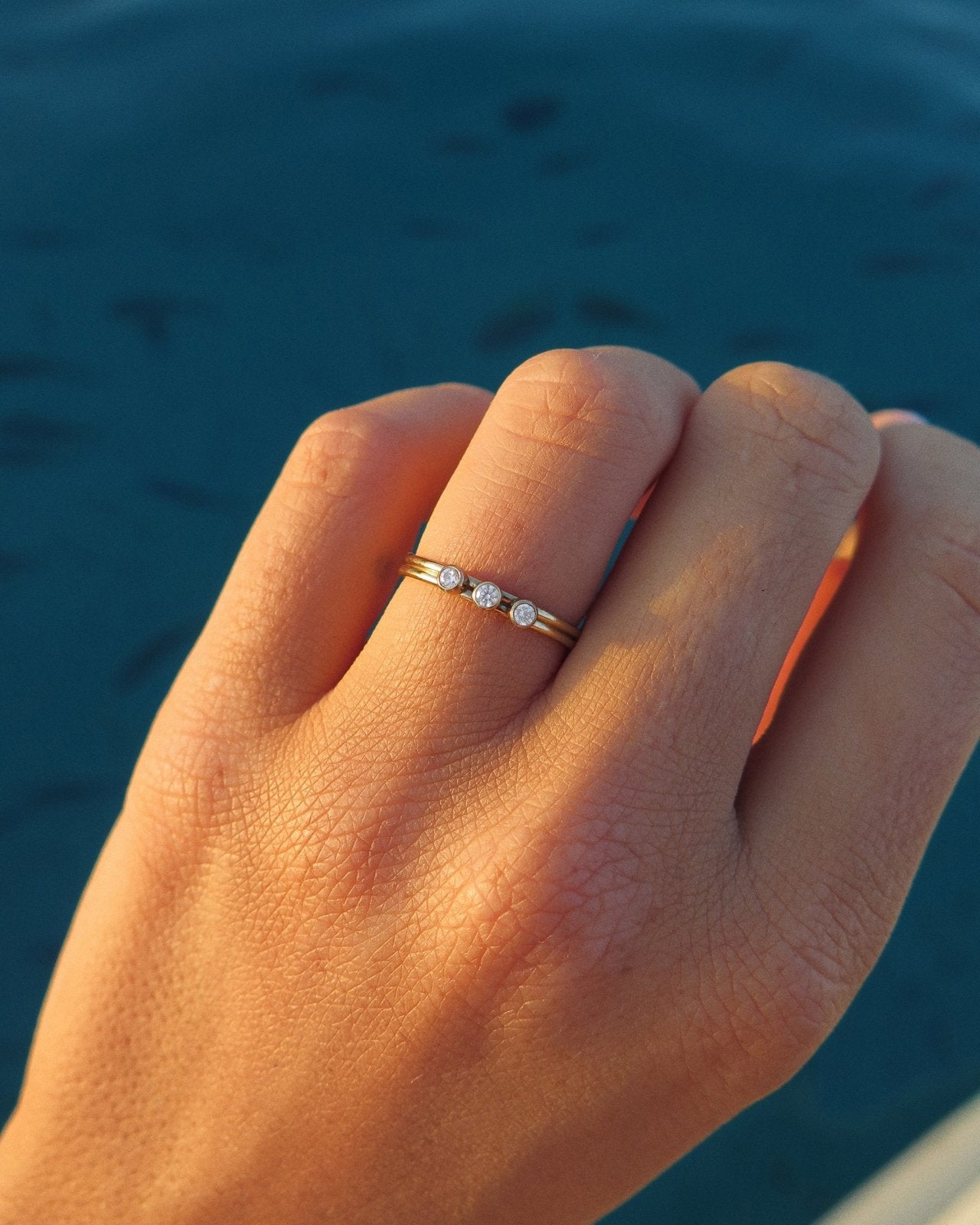 Three CZ Ring - 14k Gold-Filled - On Model - Waterproof | The Littl