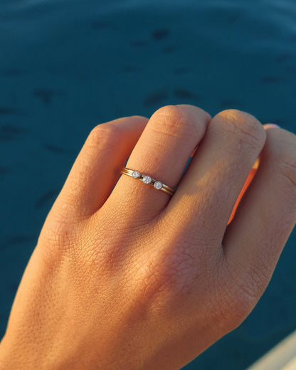 Three CZ Ring - 14k Gold-Filled - On Model - Waterproof | The Littl