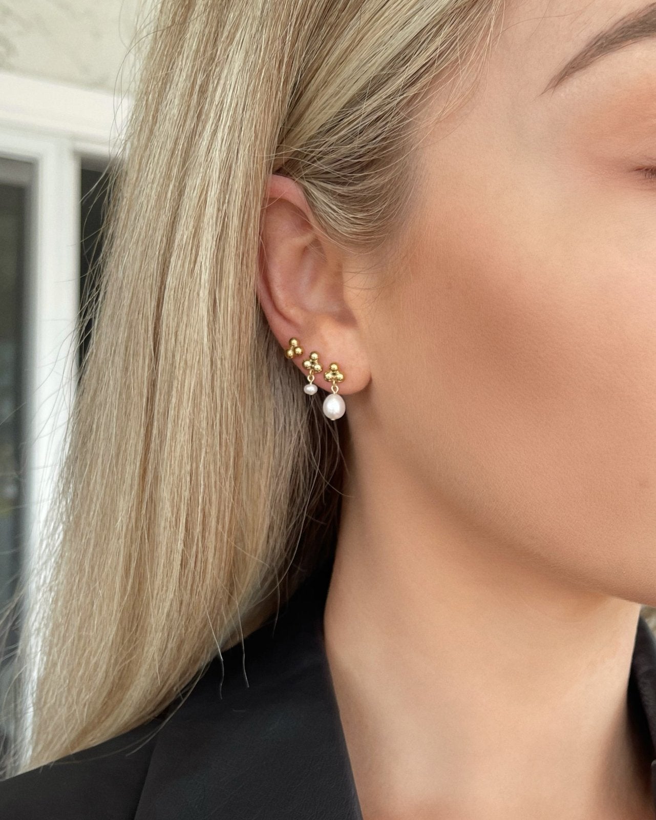 Trinity Stud Earrings - 14k Gold-Filled - On Model | The Littl