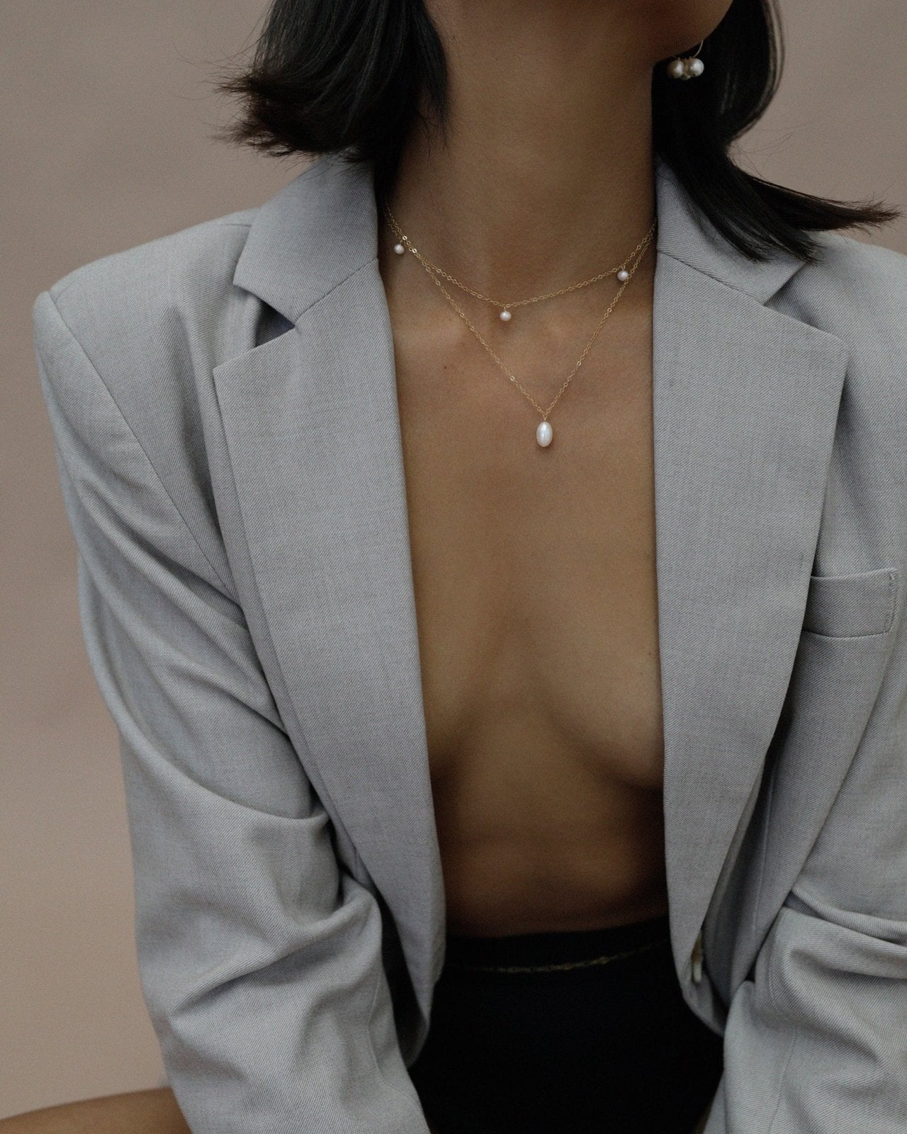 TRIPLE FRESHWATER PEARL NECKLACE- 14k Gold - The Littl - 14k Yellow Gold Fill - Deluxe Chain