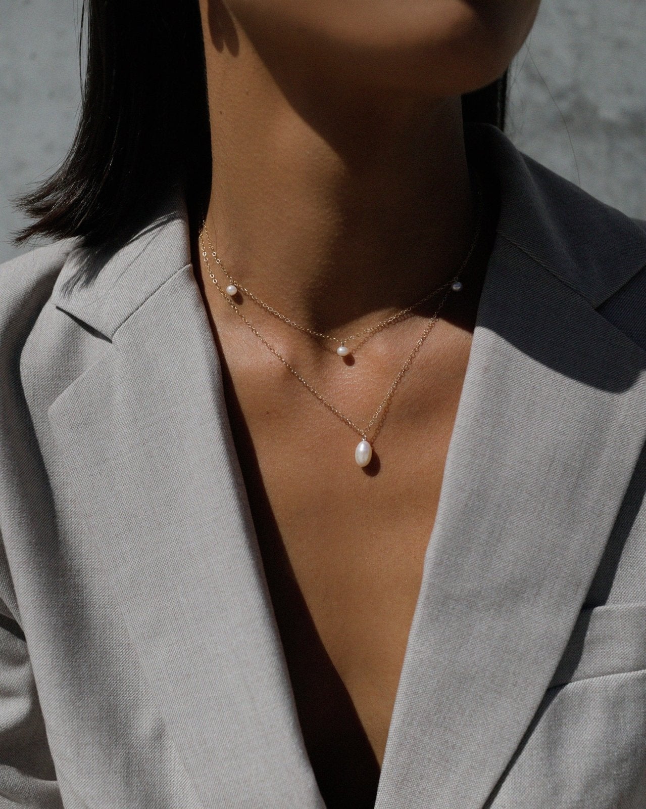 TRIPLE FRESHWATER PEARL NECKLACE- 14k Gold - The Littl - 14k Yellow Gold Fill - Deluxe Chain