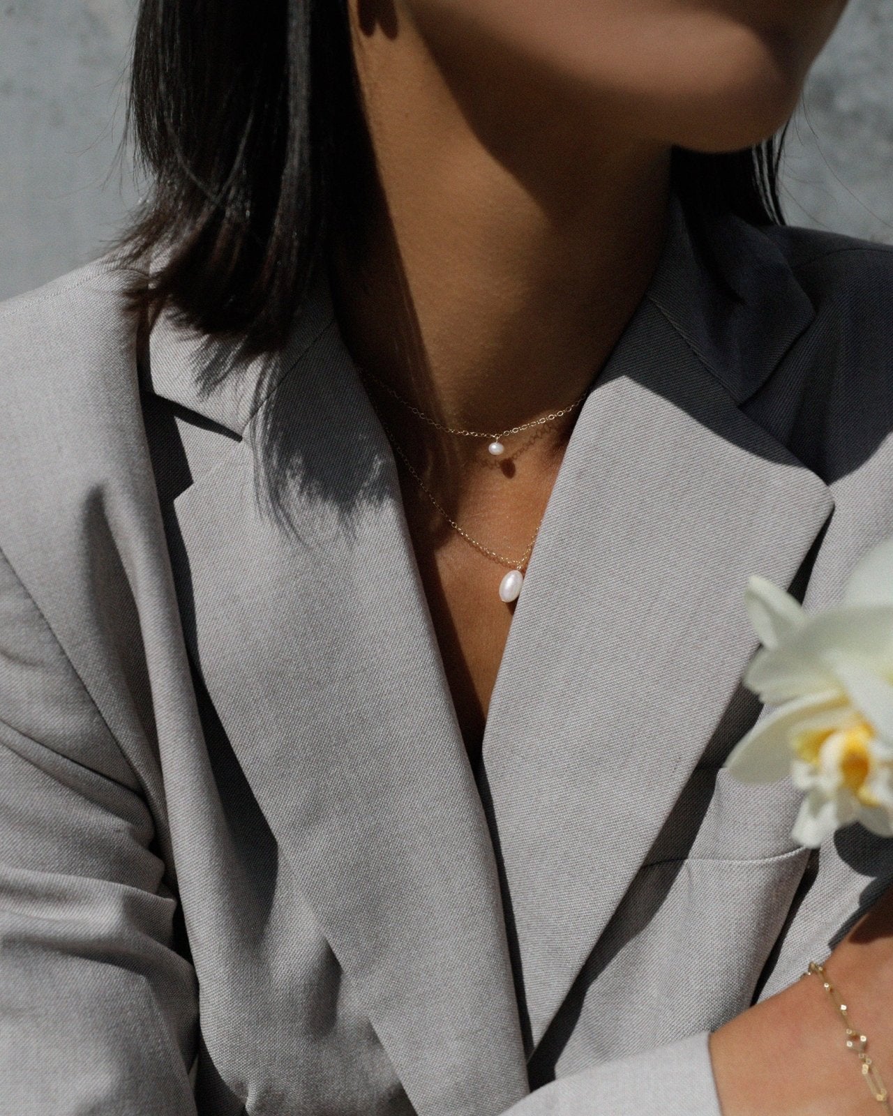 TRIPLE FRESHWATER PEARL NECKLACE- 14k Gold - The Littl - 14k Yellow Gold Fill - Deluxe Chain