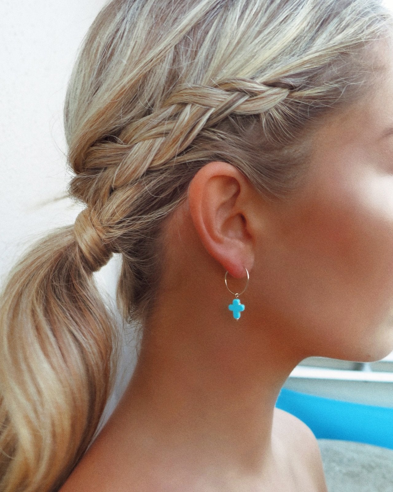 TURQUOISE CROSS EARRINGS - The Littl - 14k Yellow Gold Fill -