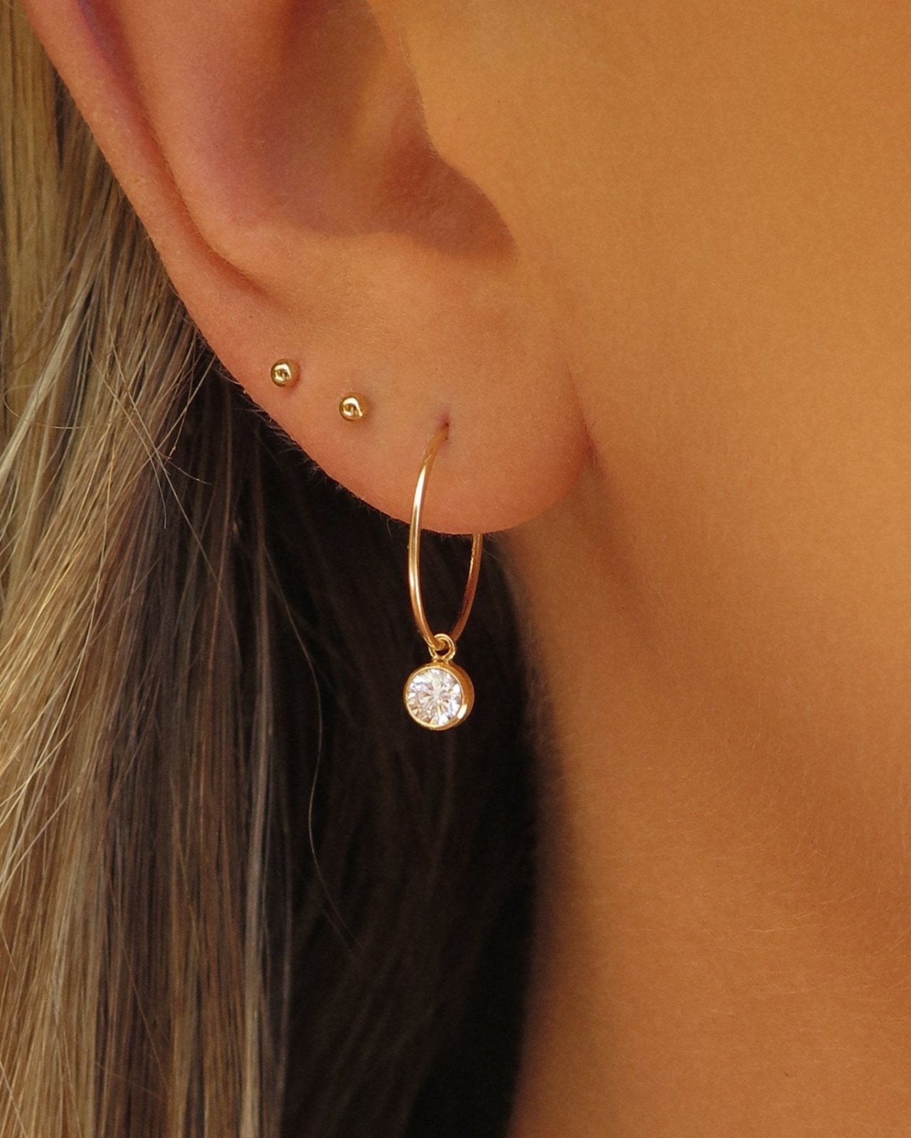 WHITE CZ HOOP EARRINGS- 14k Yellow Gold - The Littl - -