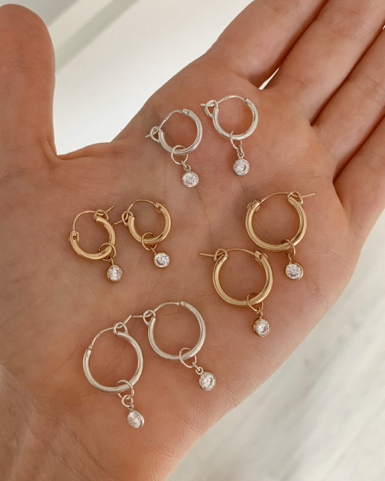 White CZ Thick Hoop Earrings - Everyday Earrings - Sterling Silver | The Littl Australia