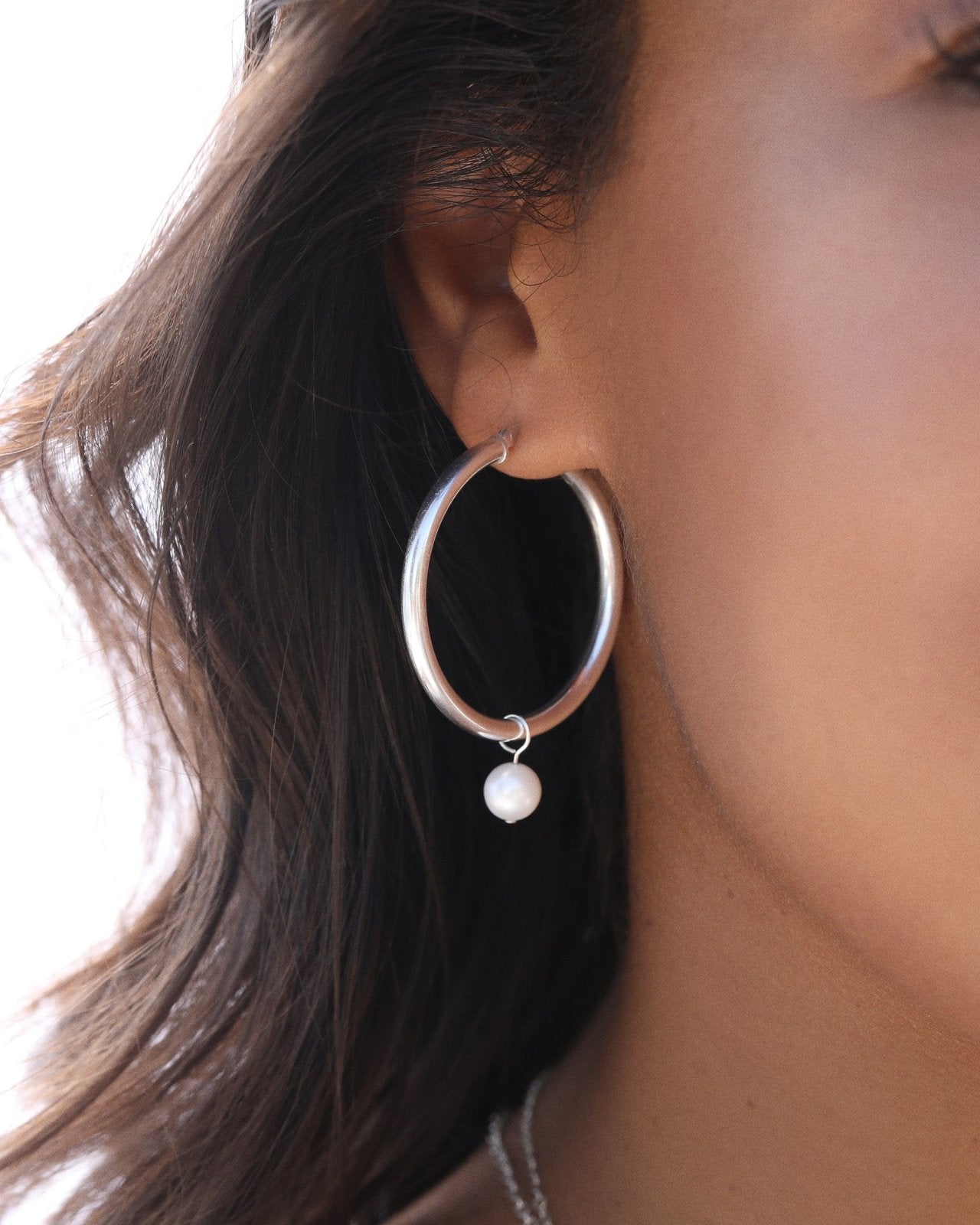 Freshwater Pearl Large Hoop Earrings - Everyday Earrings - Sterling Silver | The Littl Australia